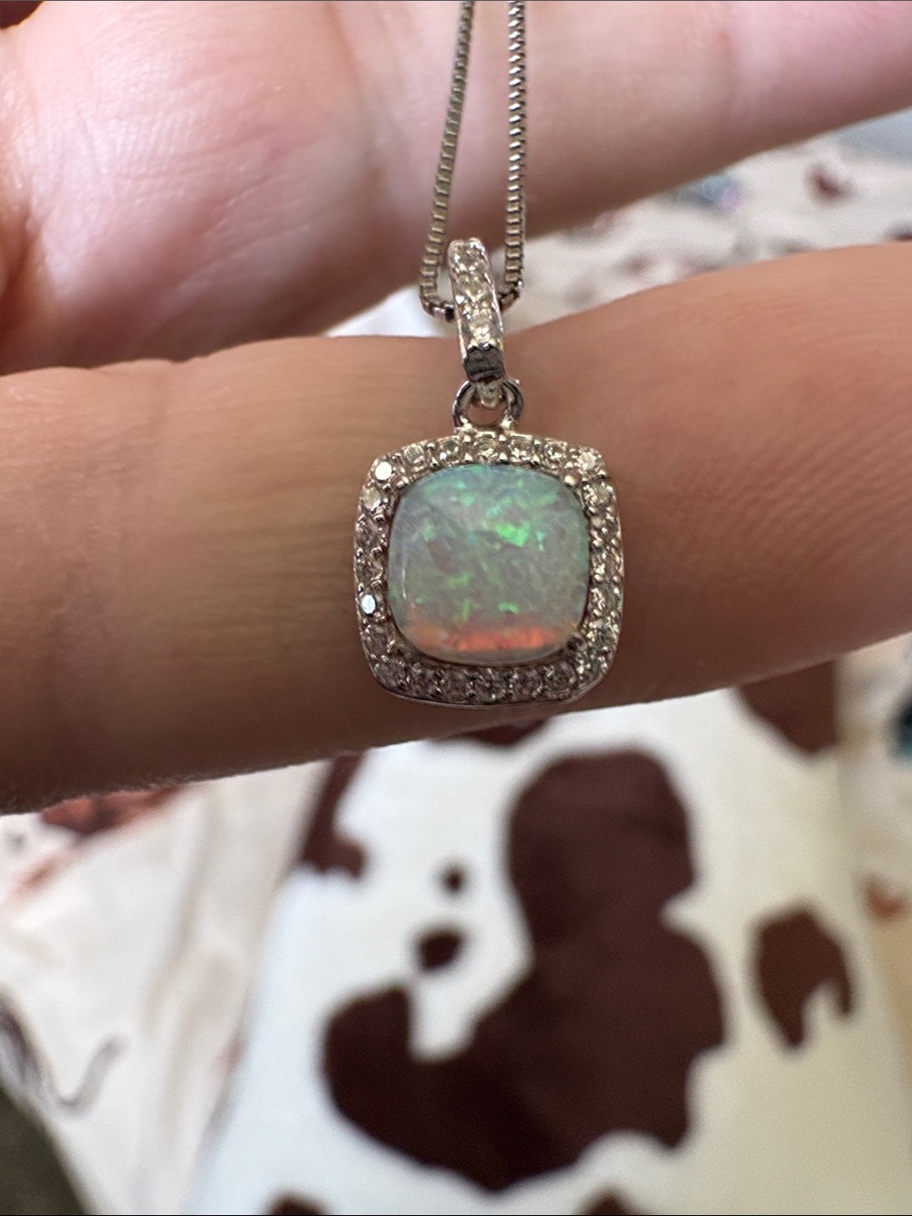 Sterling Silver White Opal Pendant Necklace - White